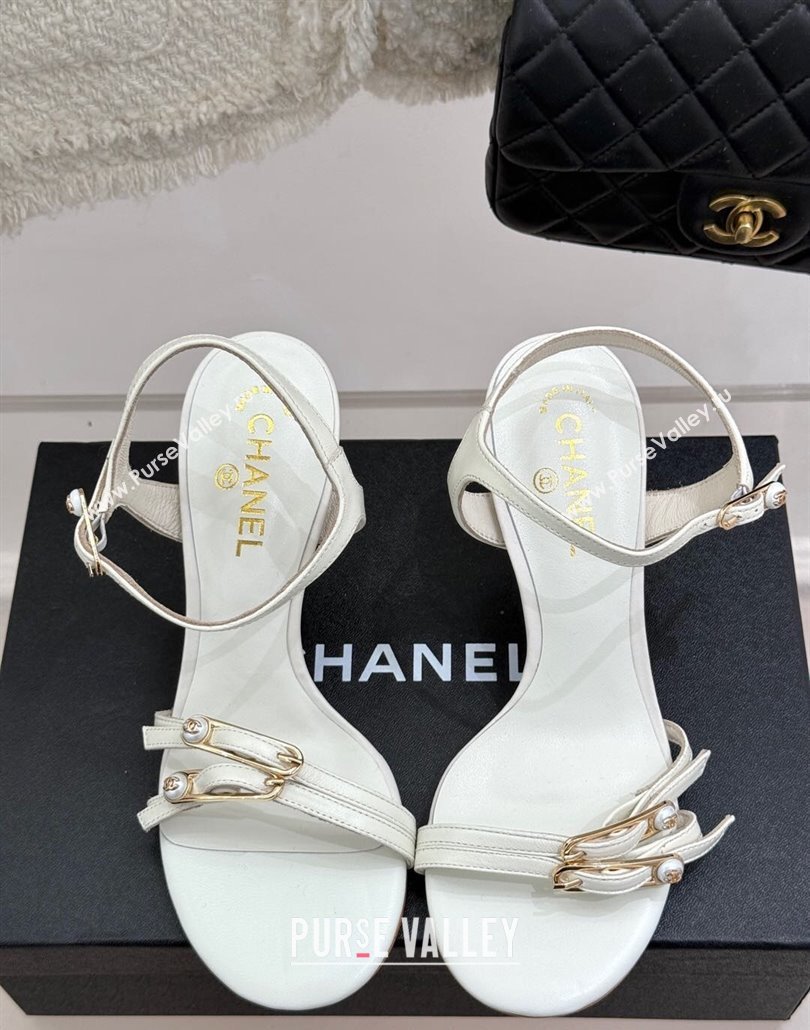 Chanel Calfskin Heel Slides Sandal 7.5cm with Pin Buckle White 2025 CH030504 (MD-250305026)