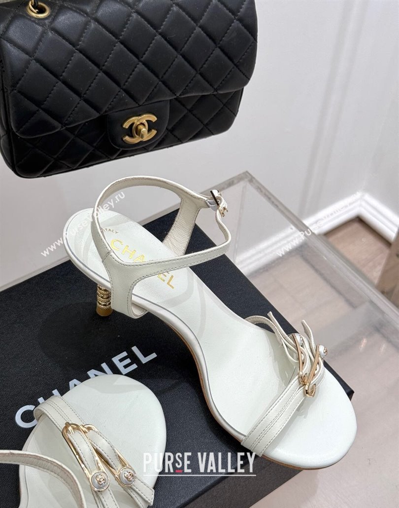 Chanel Calfskin Heel Slides Sandal 7.5cm with Pin Buckle White 2025 CH030504 (MD-250305026)