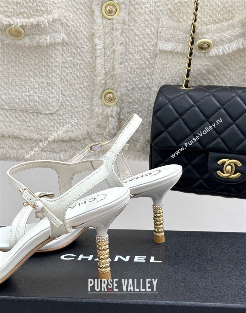 Chanel Calfskin Heel Slides Sandal 7.5cm with Pin Buckle White 2025 CH030504 (MD-250305026)
