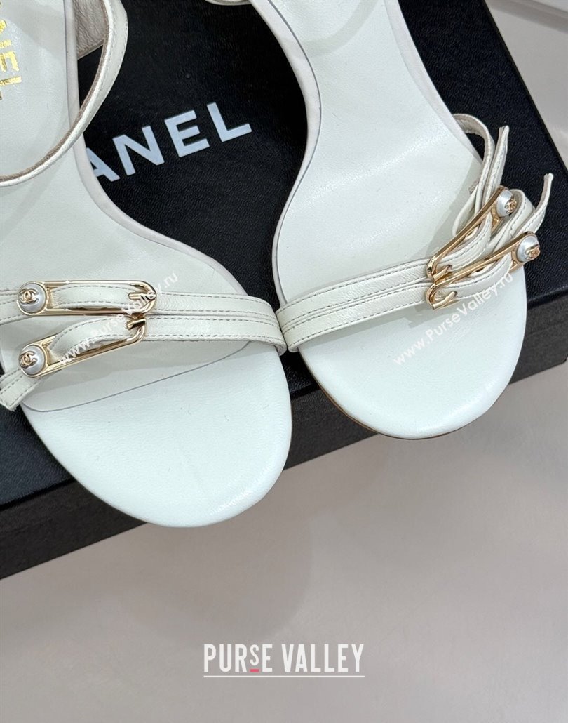 Chanel Calfskin Heel Slides Sandal 7.5cm with Pin Buckle White 2025 CH030504 (MD-250305026)