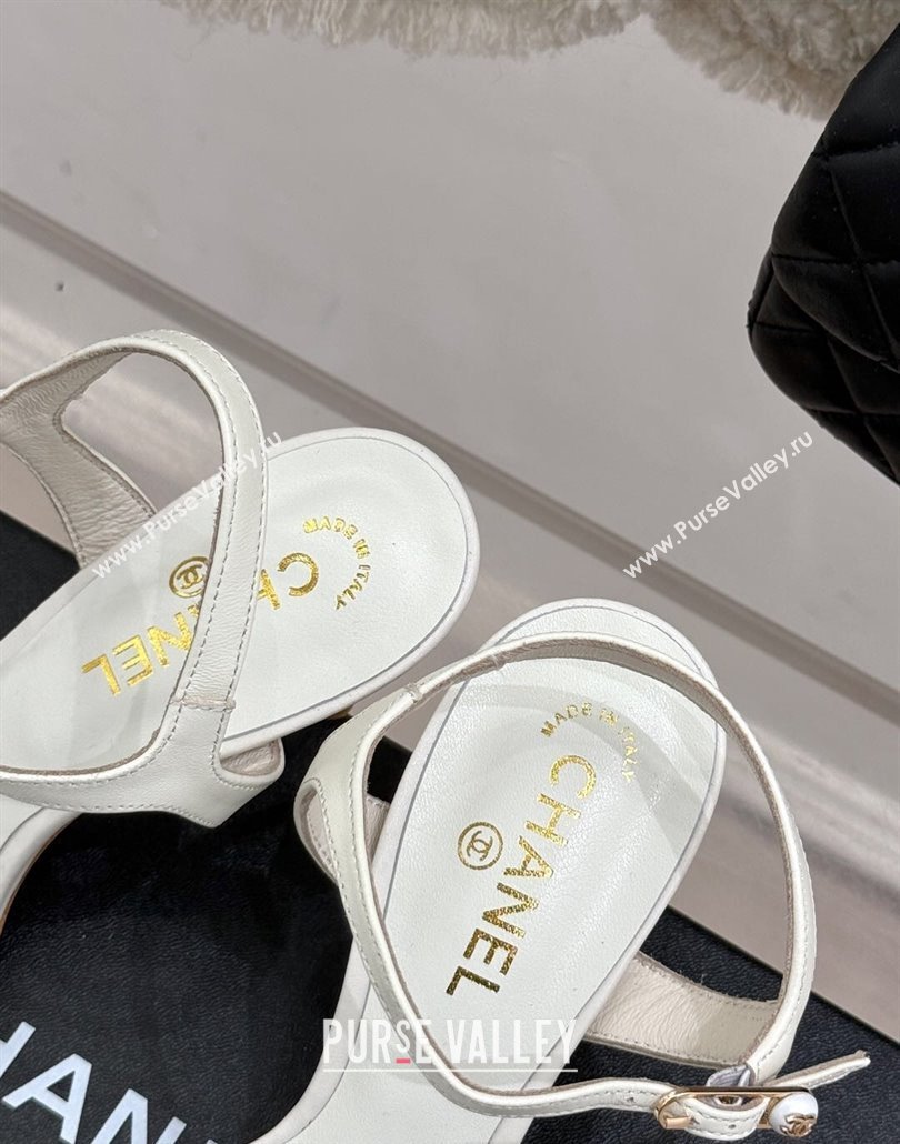 Chanel Calfskin Heel Slides Sandal 7.5cm with Pin Buckle White 2025 CH030504 (MD-250305026)