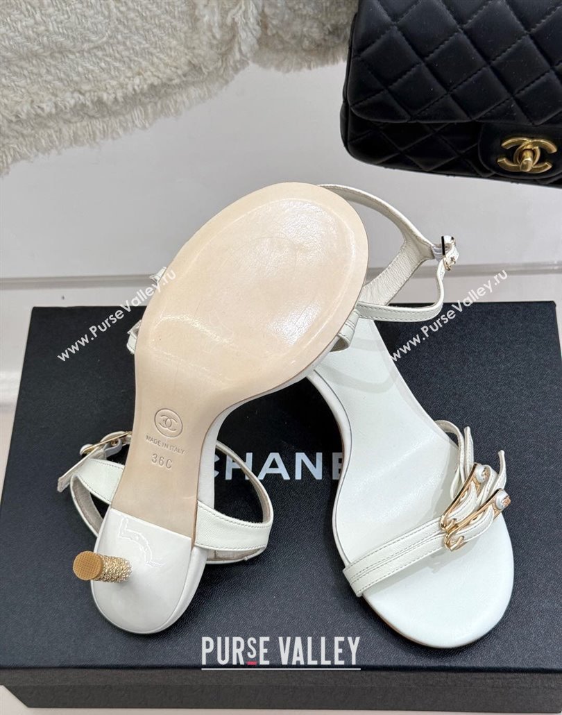 Chanel Calfskin Heel Slides Sandal 7.5cm with Pin Buckle White 2025 CH030504 (MD-250305026)
