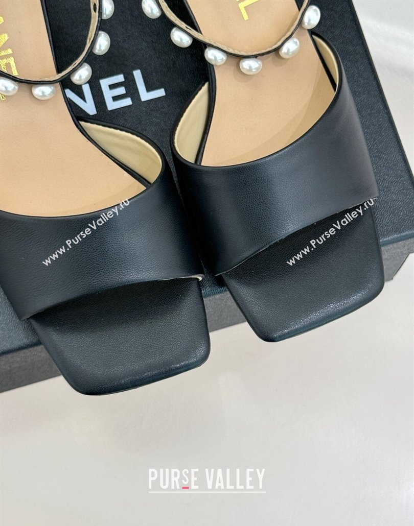 Chanel Lambskin Heel Sandals with Pearls Ankle Strap Black 2025 CH030506 (KL-250305036)