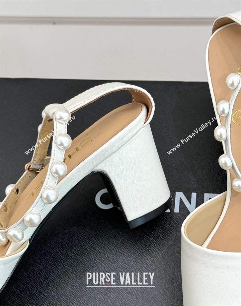 Chanel Lambskin Heel Sandals with Pearls Ankle Strap White 2025 CH030506 (KL-250305037)