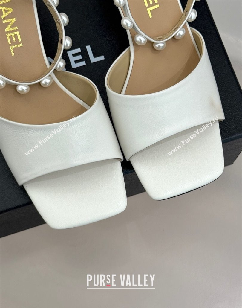 Chanel Lambskin Heel Sandals with Pearls Ankle Strap White 2025 CH030506 (KL-250305037)
