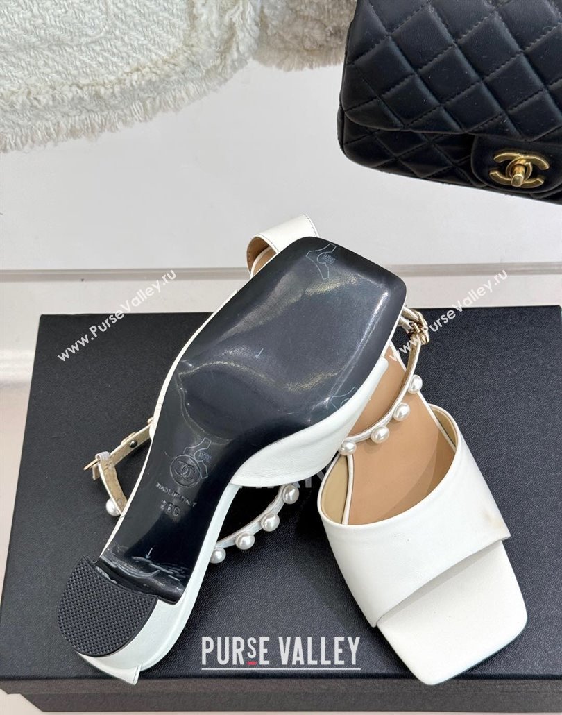 Chanel Lambskin Heel Sandals with Pearls Ankle Strap White 2025 CH030506 (KL-250305037)