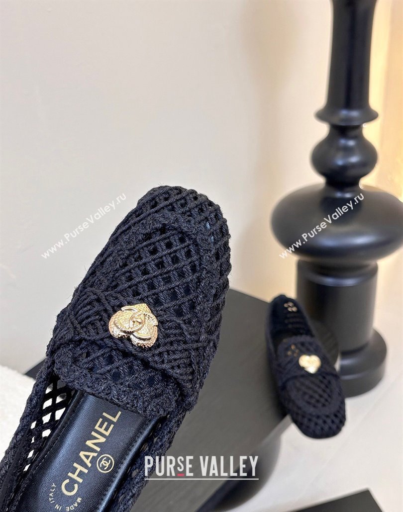 Chanel Crochet Flat Loafers with Heart Black 2025 CH030105 (KL-250301034)