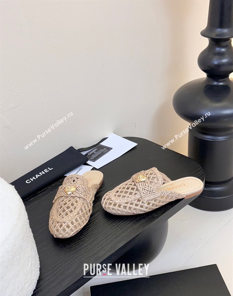 Chanel Crochet Flat Mules with Heart Beige 2025 CH030105 (KL-250301037)