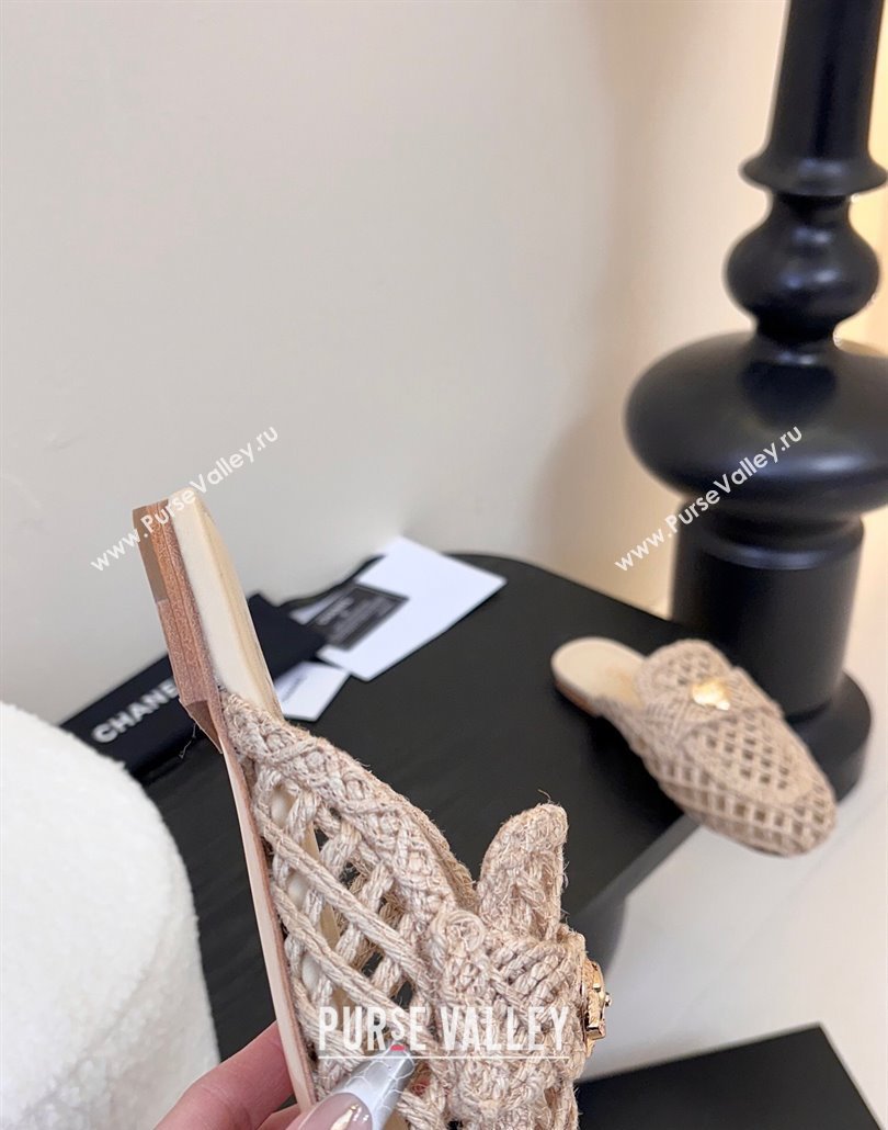 Chanel Crochet Flat Mules with Heart Beige 2025 CH030105 (KL-250301037)