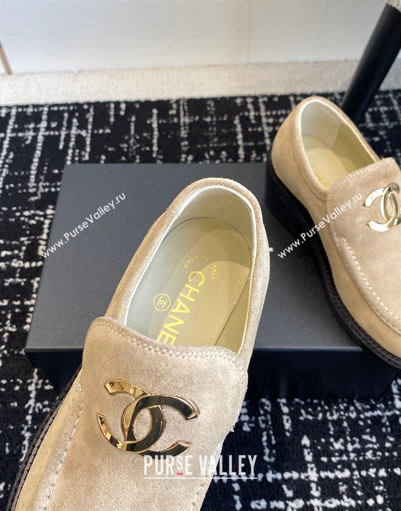 Chanel Suede Loafers with Metal-Tone CC G39602 Beige 2025 (KL-250305040)