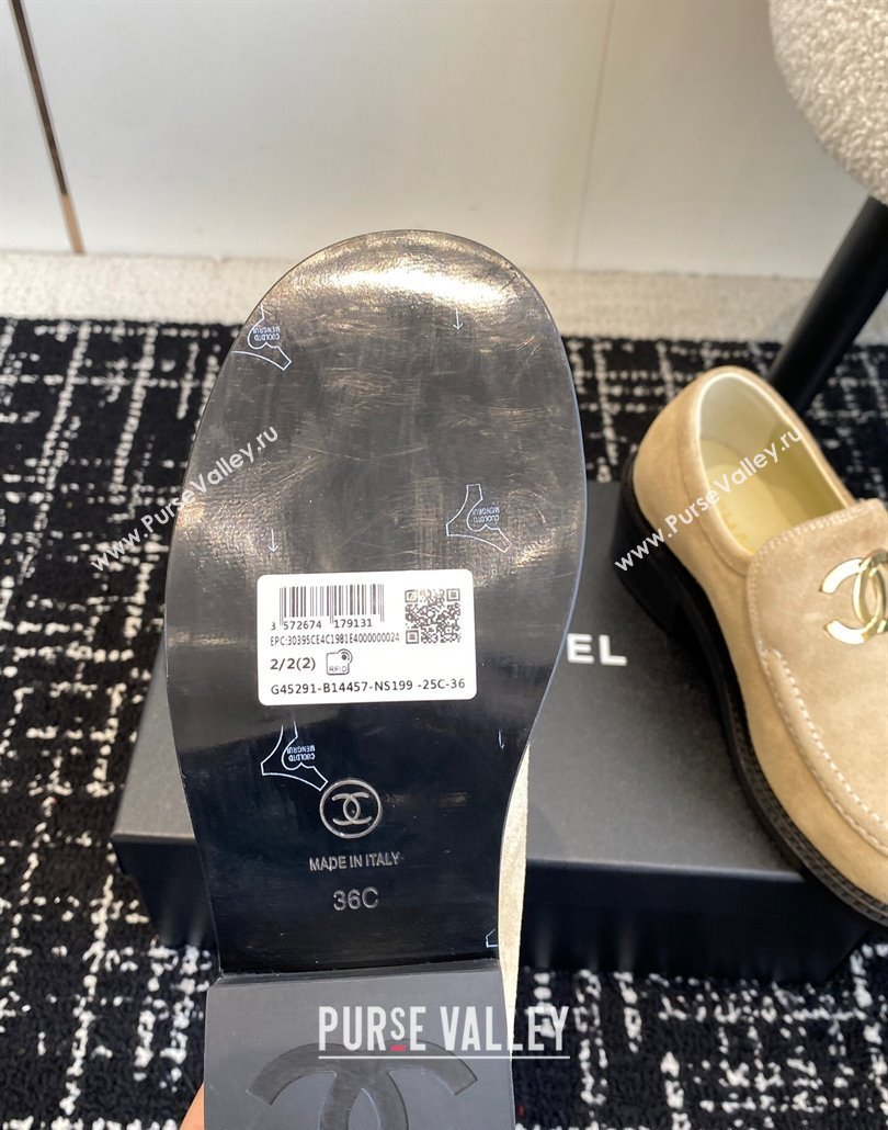 Chanel Suede Loafers with Metal-Tone CC G39602 Beige 2025 (KL-250305040)