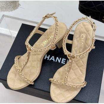 Chanel Lambskin Heel Sandals 8.5cm with Chain and Heart G46109 Beige 2025 (KL-250304035)
