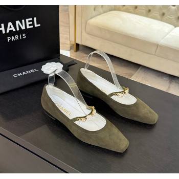 Chanel Suede Mary Janes Ballet Flats with Heart Chain Green 2025 CH030328 (KL-250303167)