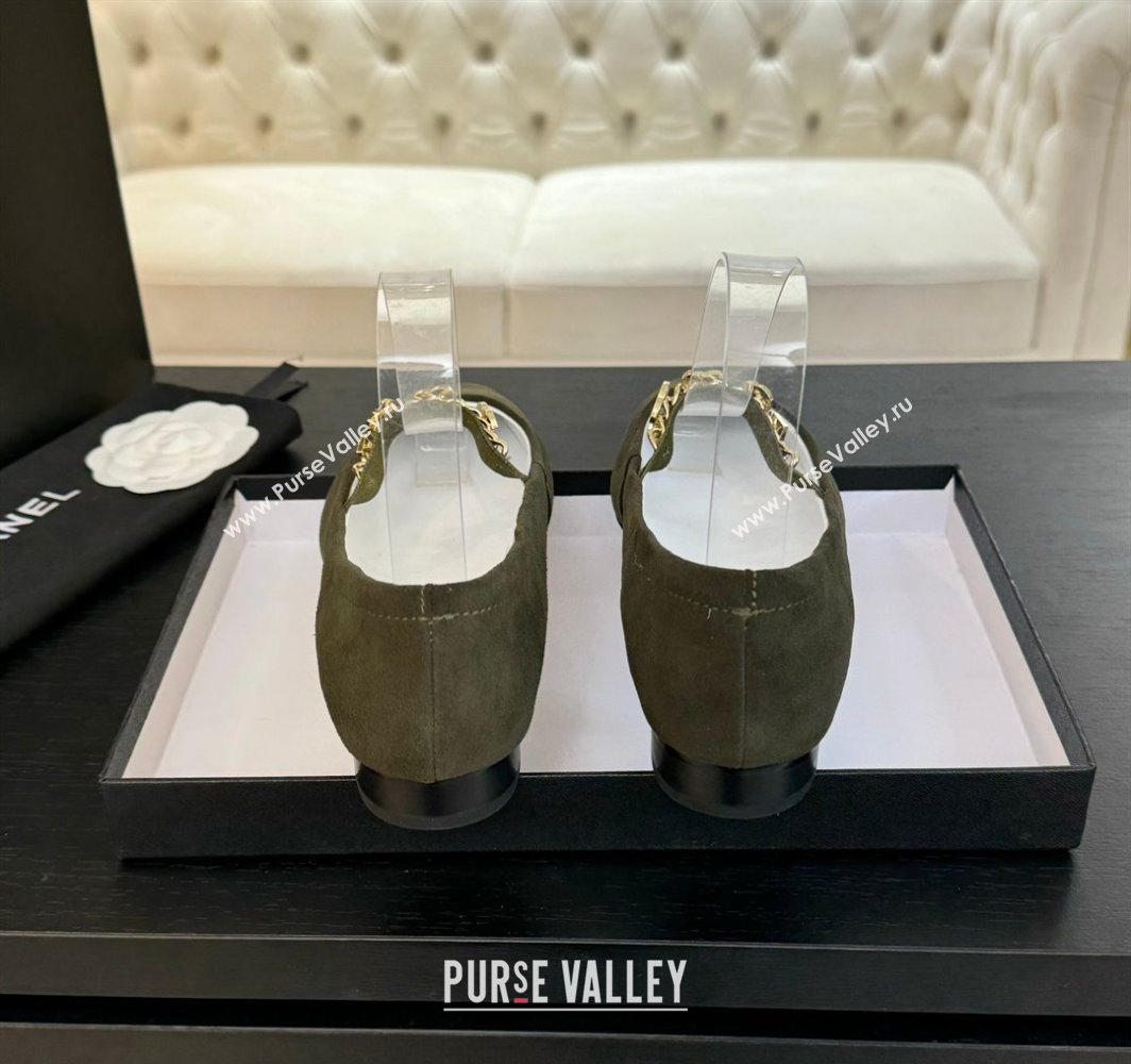 Chanel Suede Mary Janes Ballet Flats with Heart Chain Green 2025 CH030328 (KL-250303167)