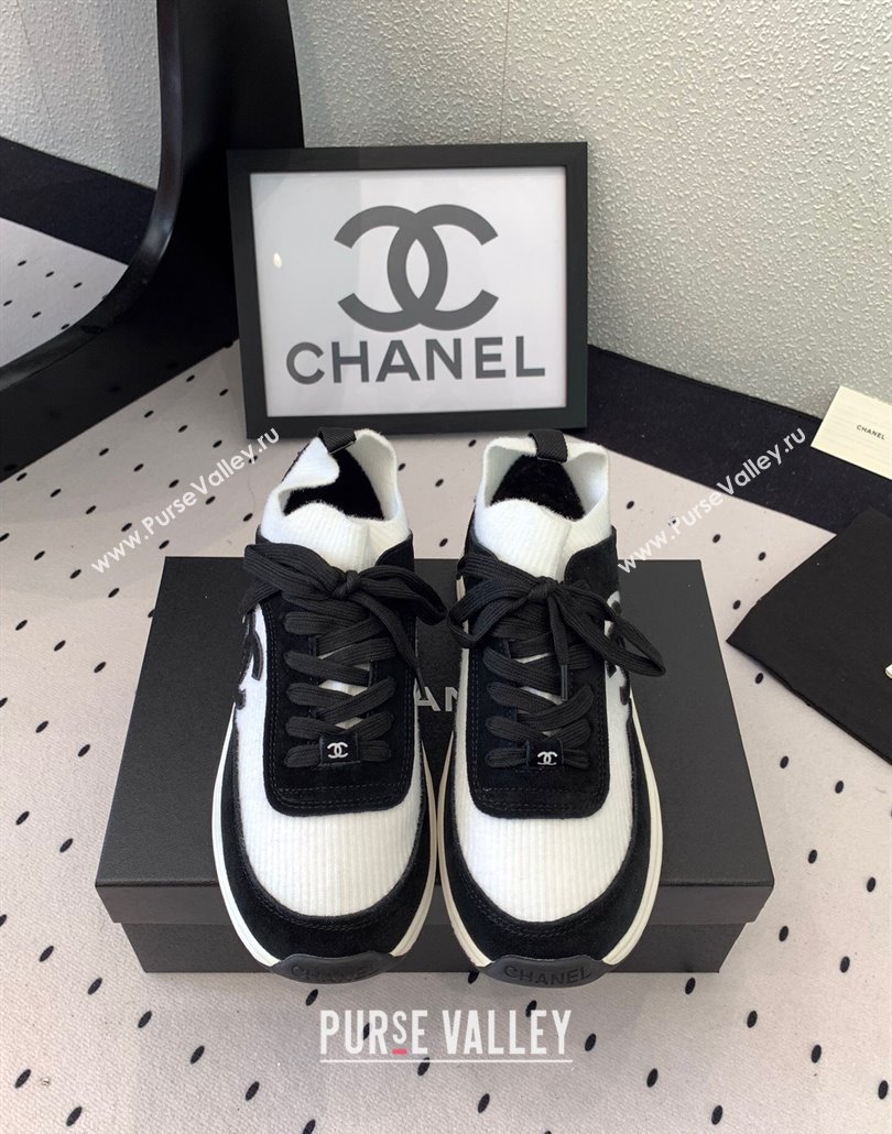 Chanel Knit Suede Sneakers G38750 Black/White 2025 0305 (KL-250305042)