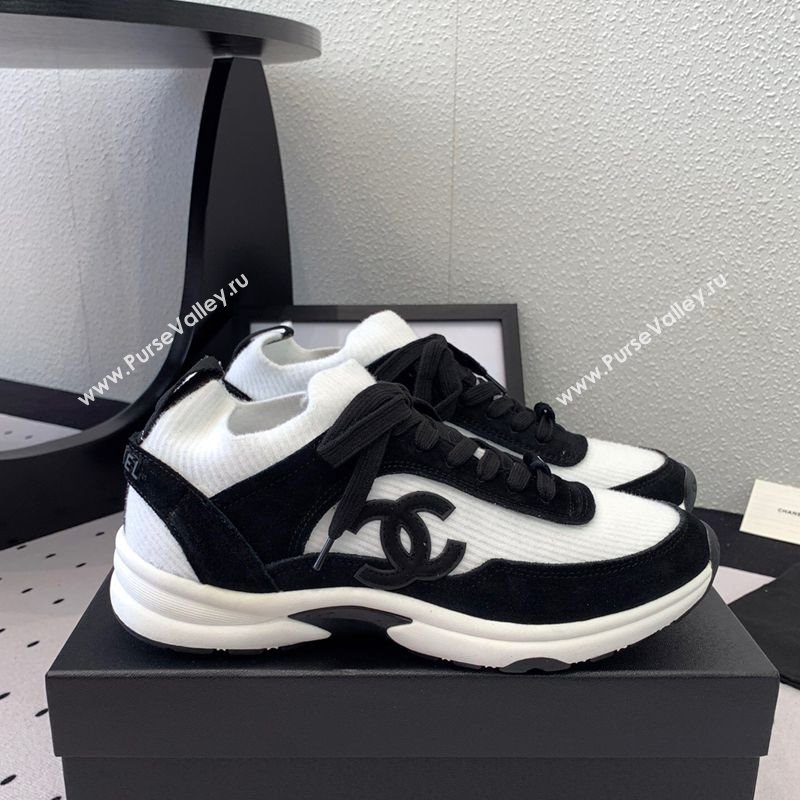 Chanel Knit Suede Sneakers G38750 Black/White 2025 0305 (KL-250305042)