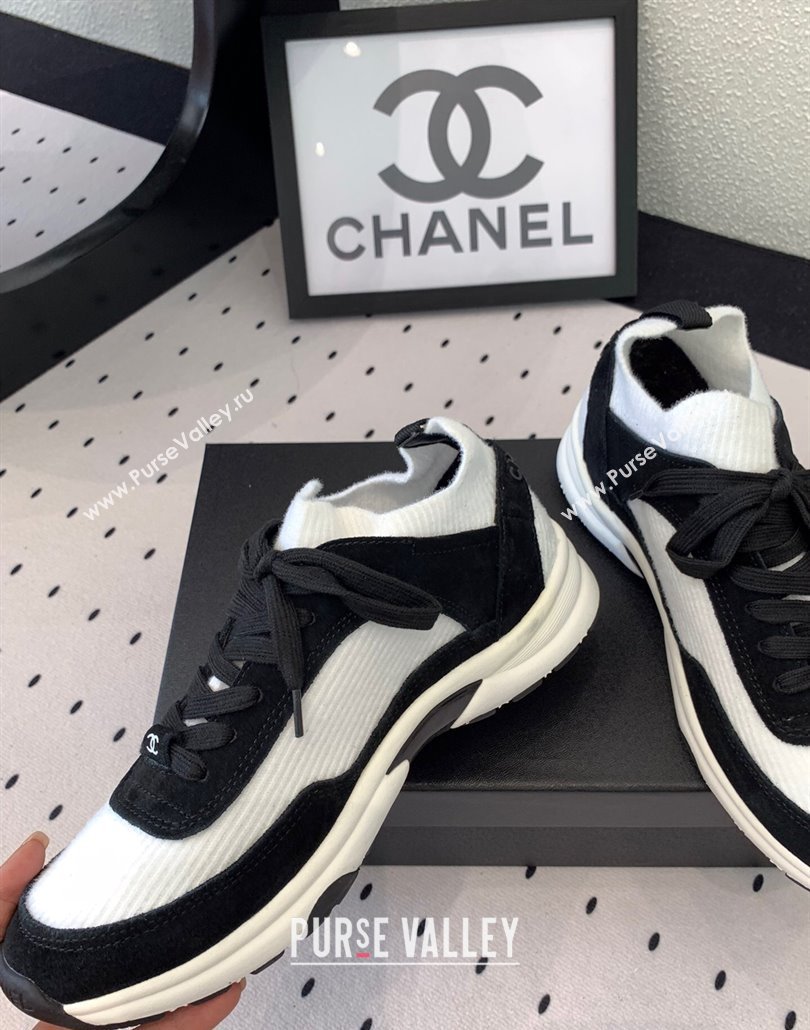 Chanel Knit Suede Sneakers G38750 Black/White 2025 0305 (KL-250305042)