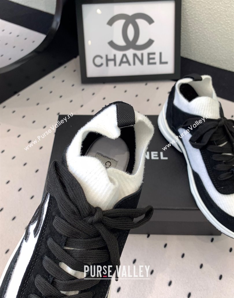 Chanel Knit Suede Sneakers G38750 Black/White 2025 0305 (KL-250305042)