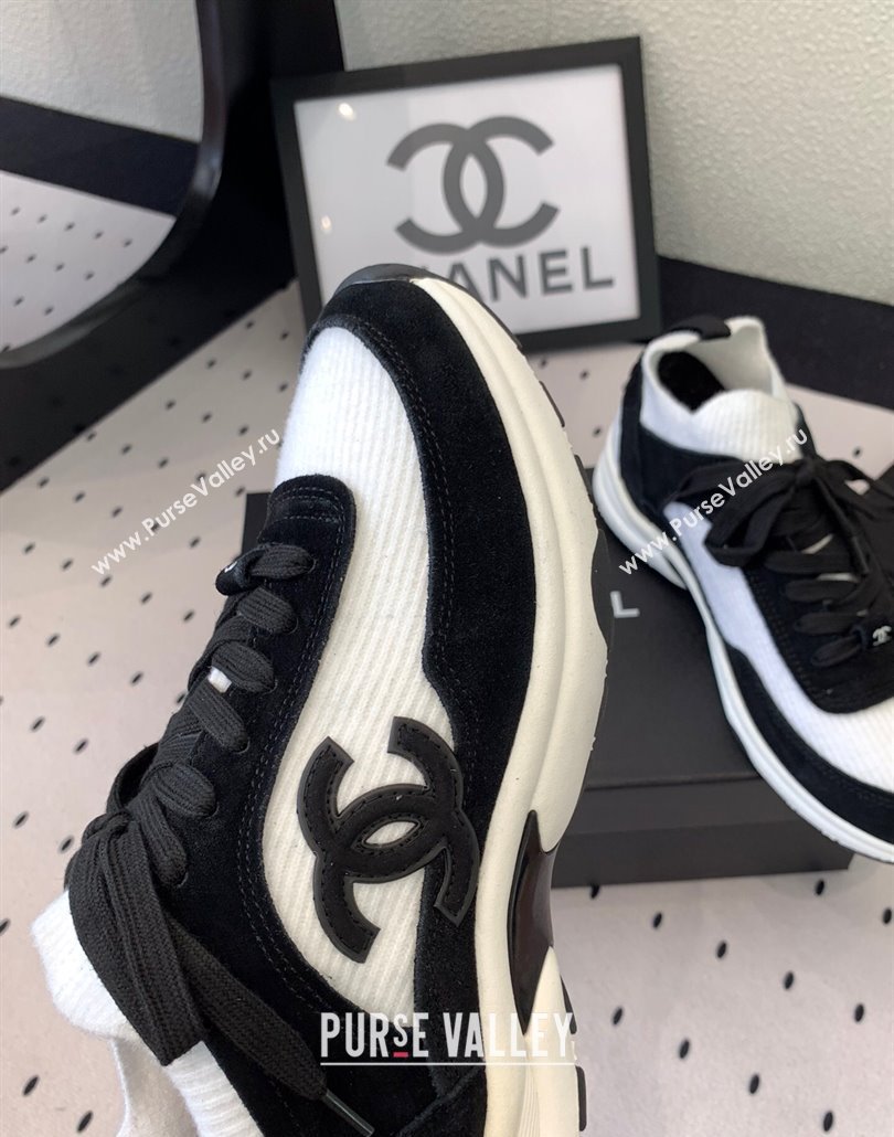 Chanel Knit Suede Sneakers G38750 Black/White 2025 0305 (KL-250305042)