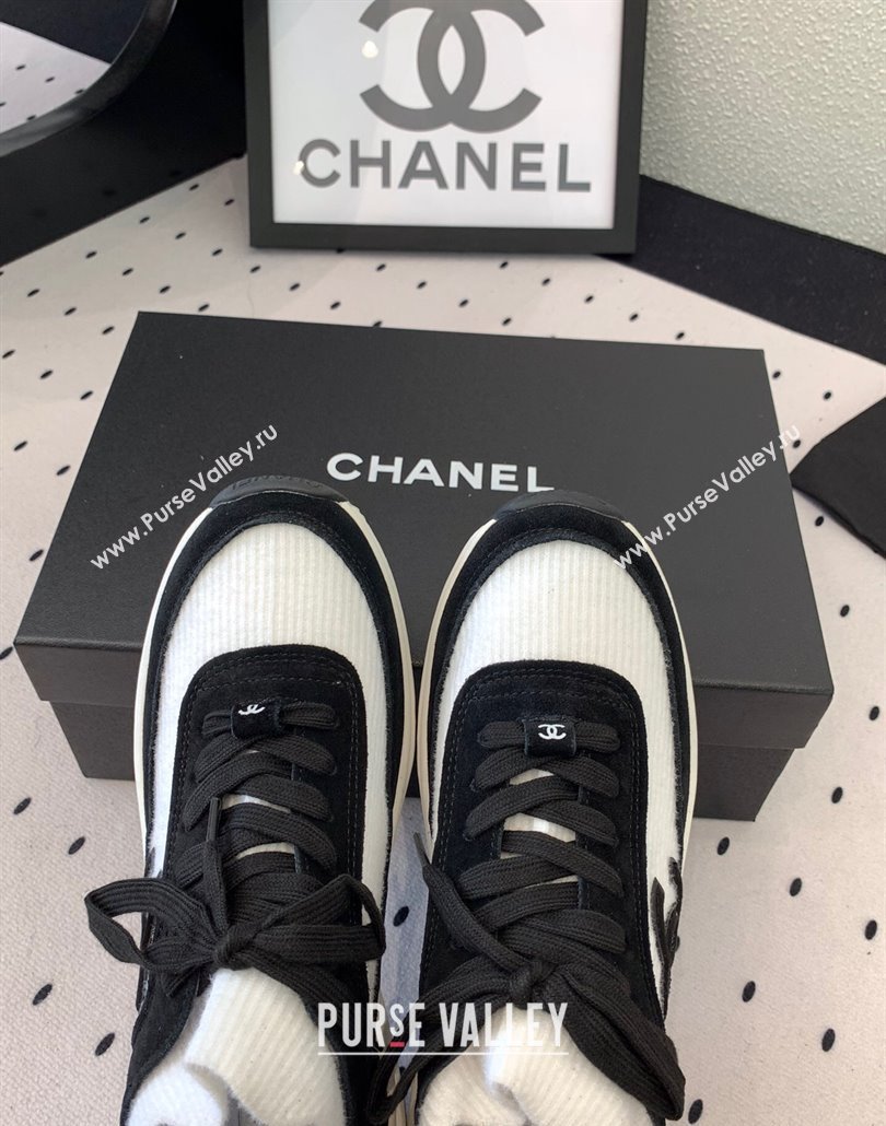 Chanel Knit Suede Sneakers G38750 Black/White 2025 0305 (KL-250305042)