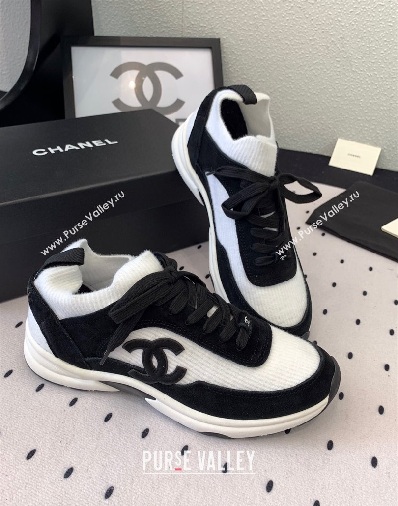Chanel Knit Suede Sneakers G38750 Black/White 2025 0305 (KL-250305042)