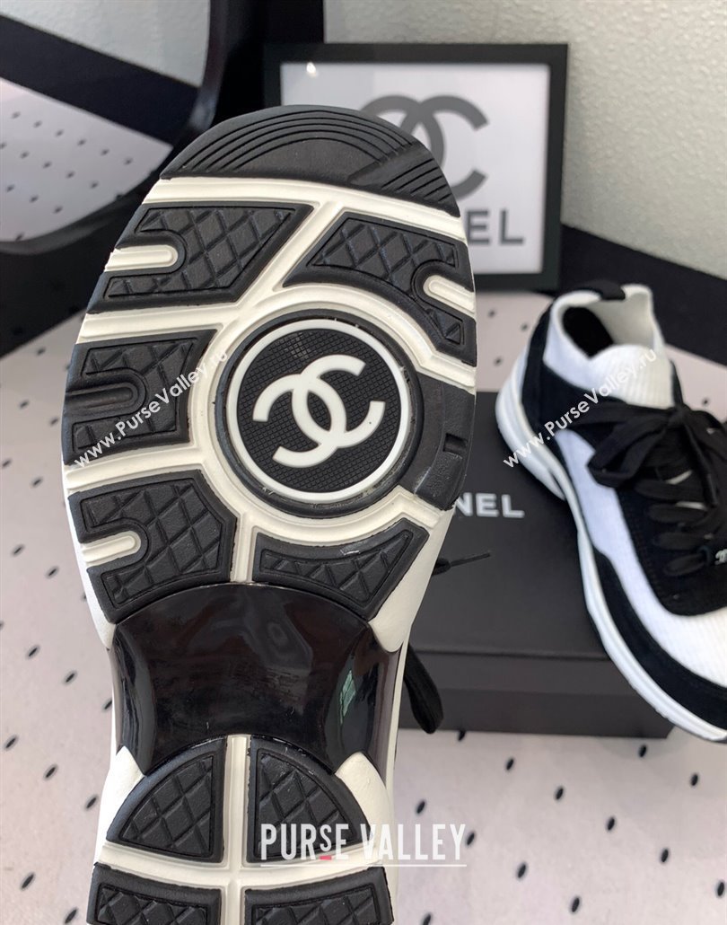 Chanel Knit Suede Sneakers G38750 Black/White 2025 0305 (KL-250305042)
