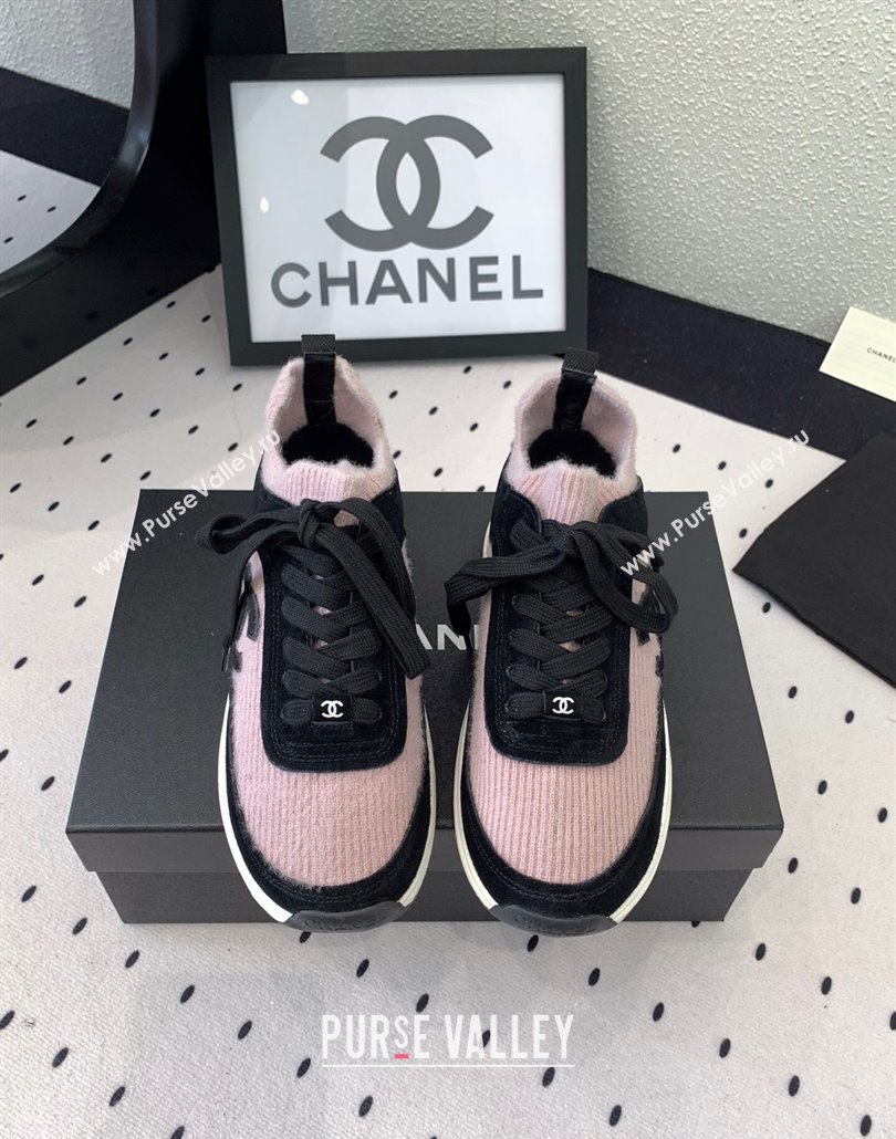Chanel Knit Suede Sneakers G38750 Black/Pink 2025 0305 (KL-250305043)