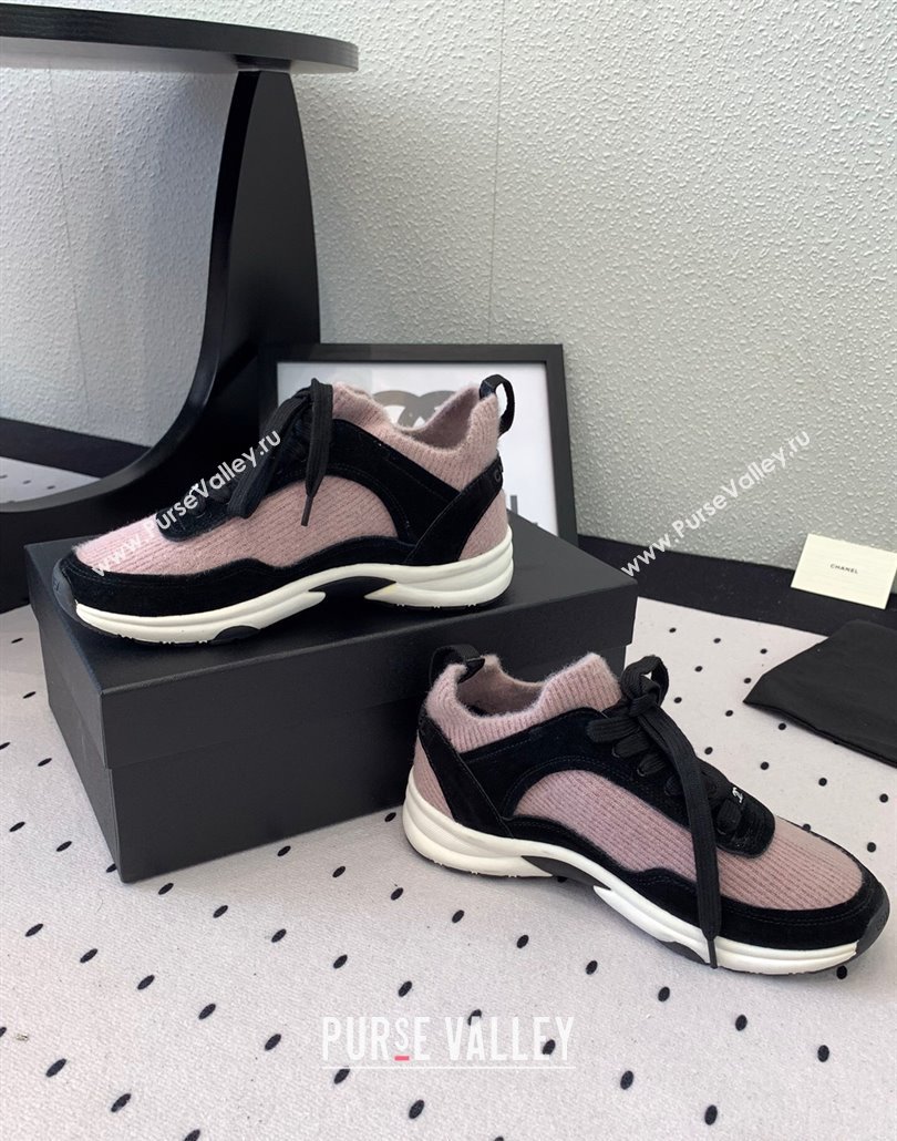 Chanel Knit Suede Sneakers G38750 Black/Pink 2025 0305 (KL-250305043)