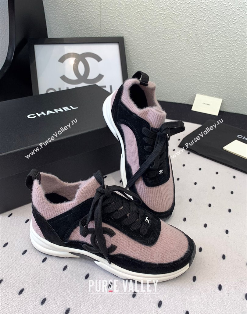Chanel Knit Suede Sneakers G38750 Black/Pink 2025 0305 (KL-250305043)