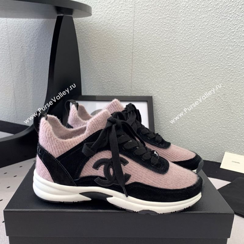 Chanel Knit Suede Sneakers G38750 Black/Pink 2025 0305 (KL-250305043)