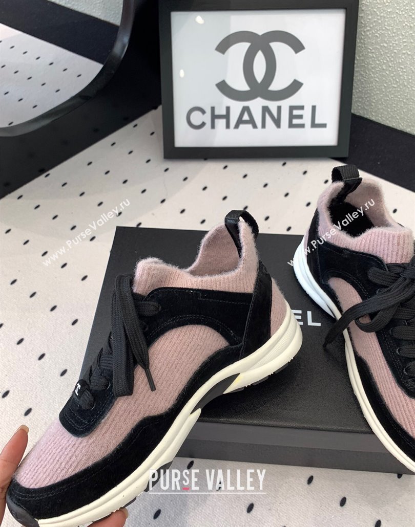 Chanel Knit Suede Sneakers G38750 Black/Pink 2025 0305 (KL-250305043)