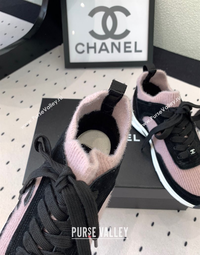 Chanel Knit Suede Sneakers G38750 Black/Pink 2025 0305 (KL-250305043)