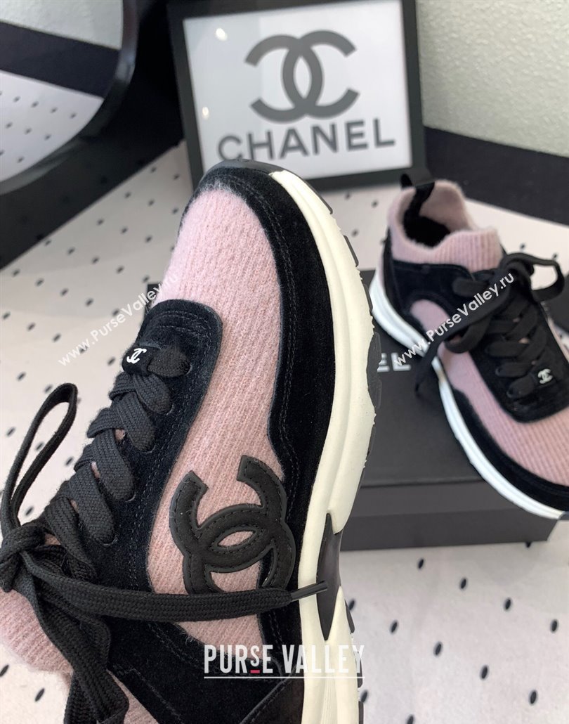 Chanel Knit Suede Sneakers G38750 Black/Pink 2025 0305 (KL-250305043)