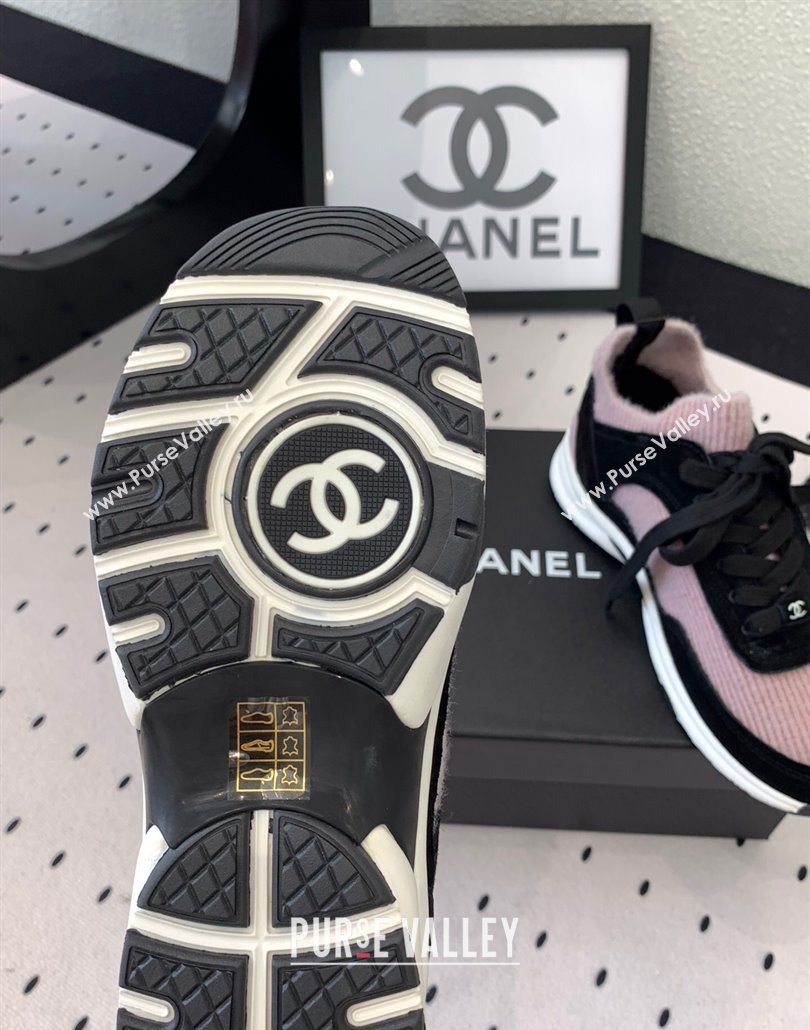 Chanel Knit Suede Sneakers G38750 Black/Pink 2025 0305 (KL-250305043)