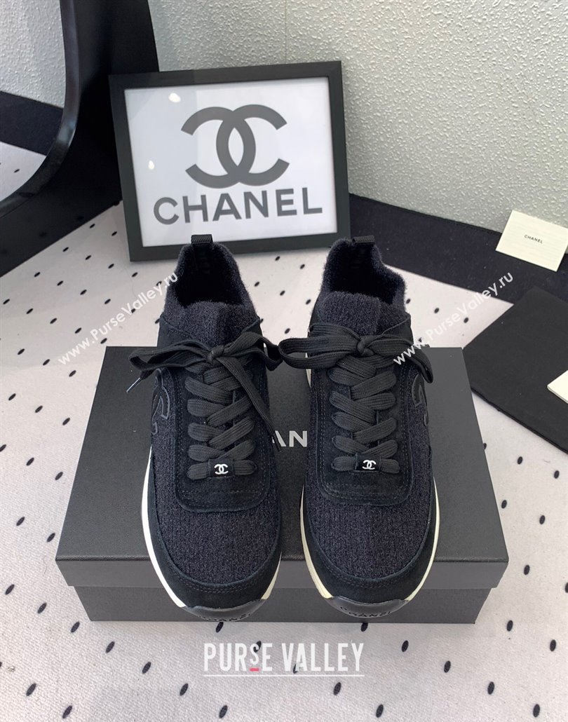 Chanel Knit Suede Sneakers G38750 Black2 2025 0305 (KL-250305044)