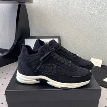 Chanel Knit Suede Sneakers G38750 Black2 2025 0305 (KL-250305044)