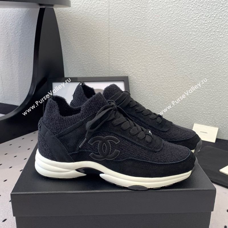 Chanel Knit Suede Sneakers G38750 Black2 2025 0305 (KL-250305044)