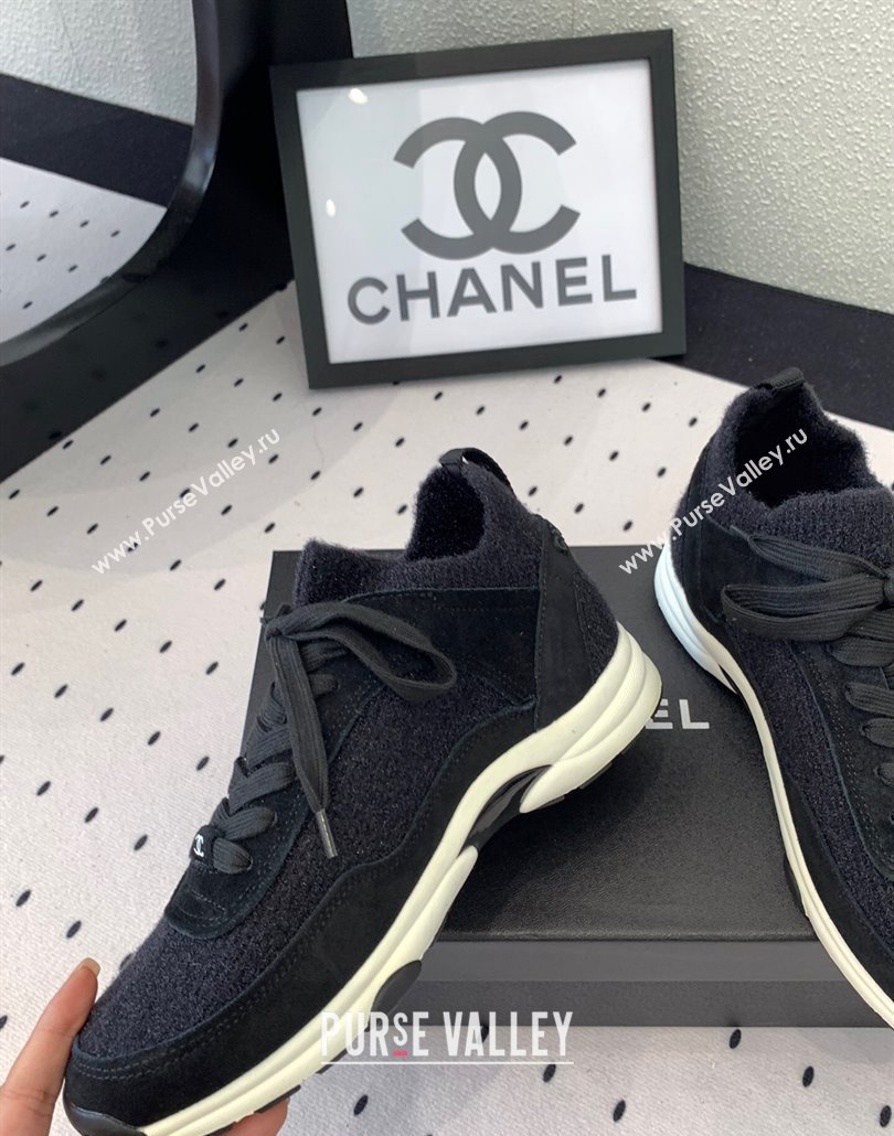 Chanel Knit Suede Sneakers G38750 Black2 2025 0305 (KL-250305044)