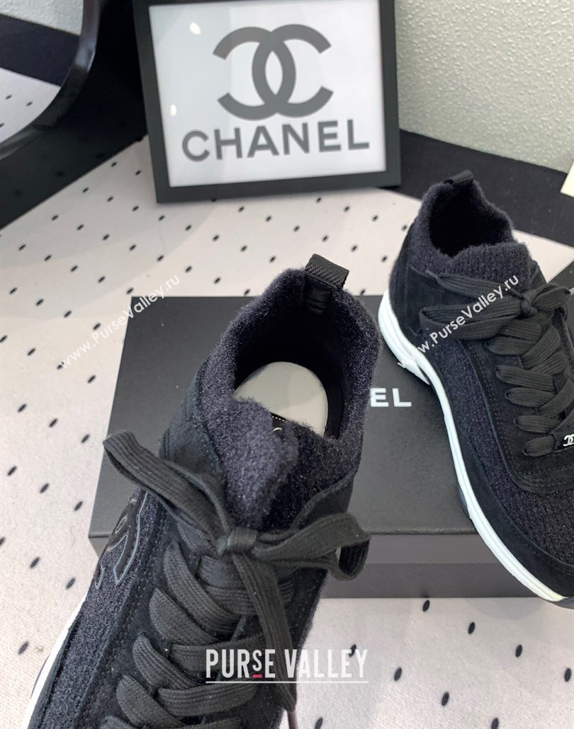 Chanel Knit Suede Sneakers G38750 Black2 2025 0305 (KL-250305044)