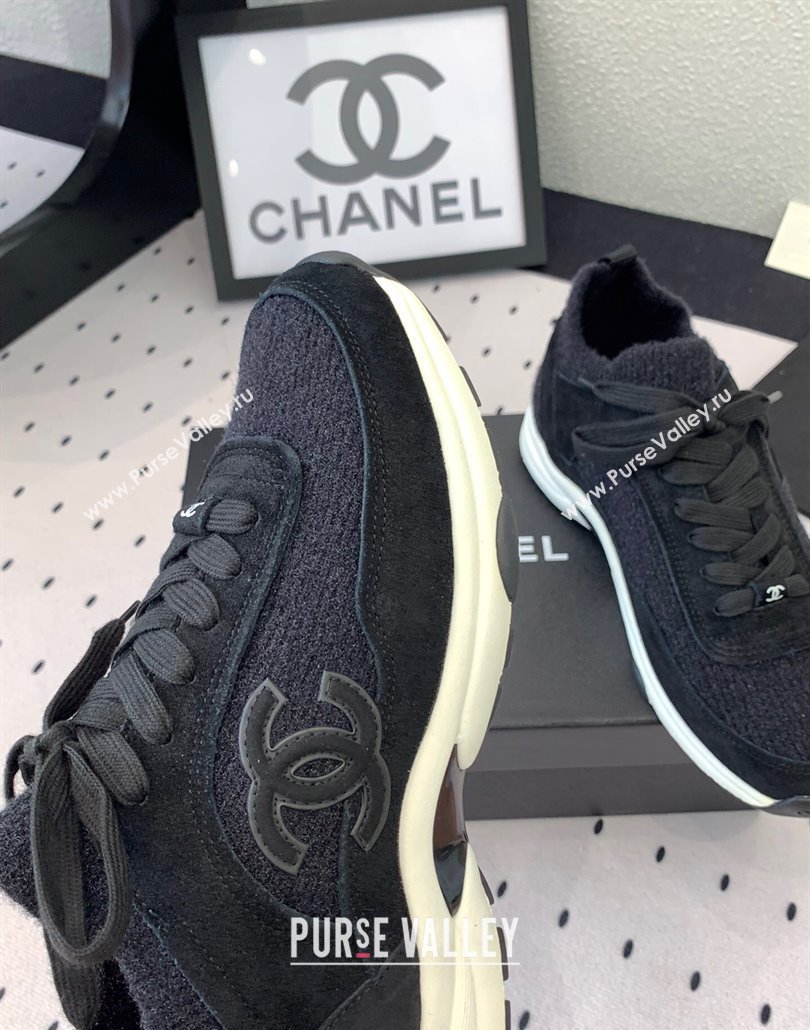 Chanel Knit Suede Sneakers G38750 Black2 2025 0305 (KL-250305044)