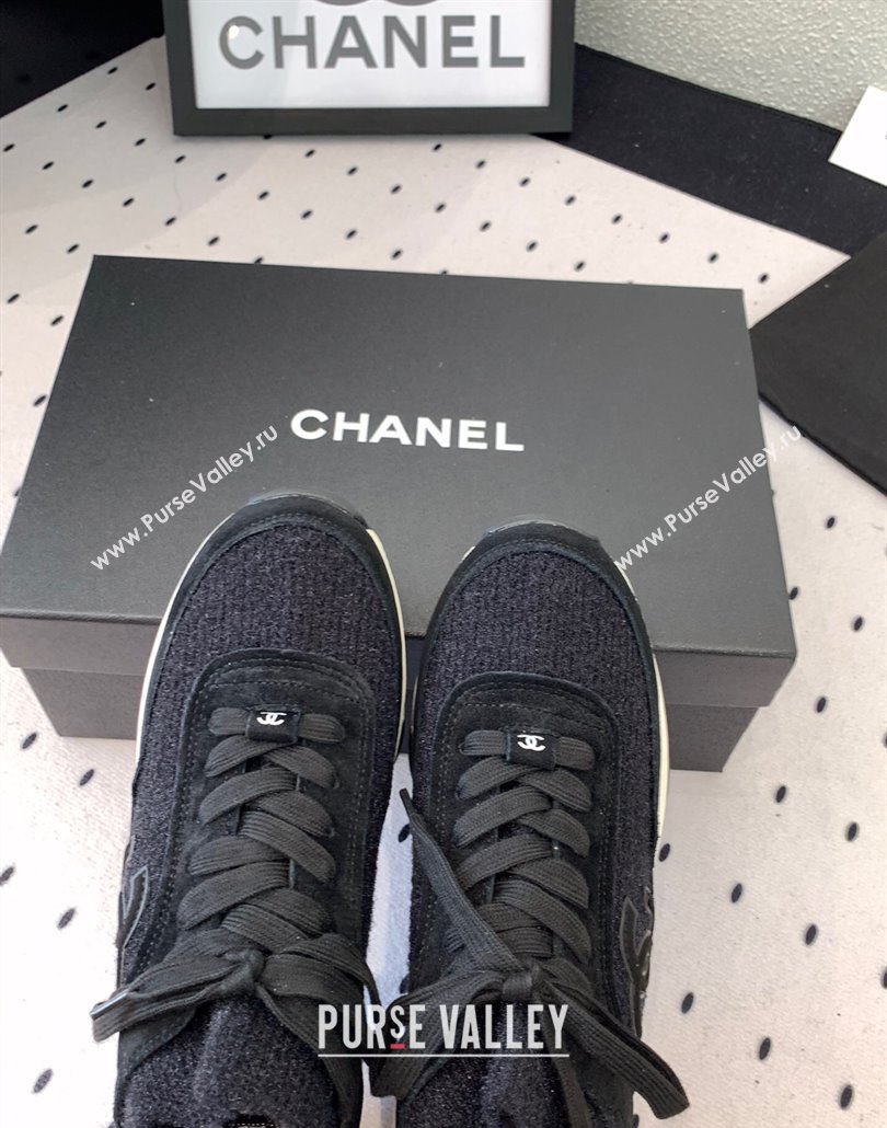 Chanel Knit Suede Sneakers G38750 Black2 2025 0305 (KL-250305044)