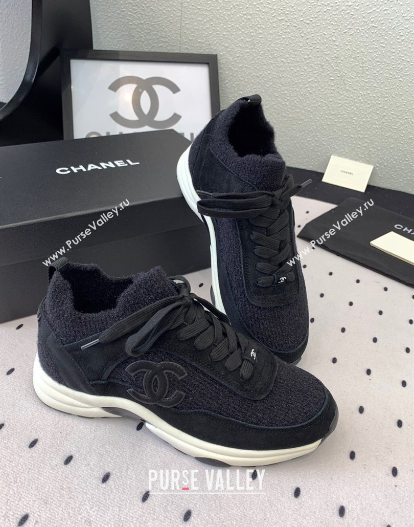 Chanel Knit Suede Sneakers G38750 Black2 2025 0305 (KL-250305044)