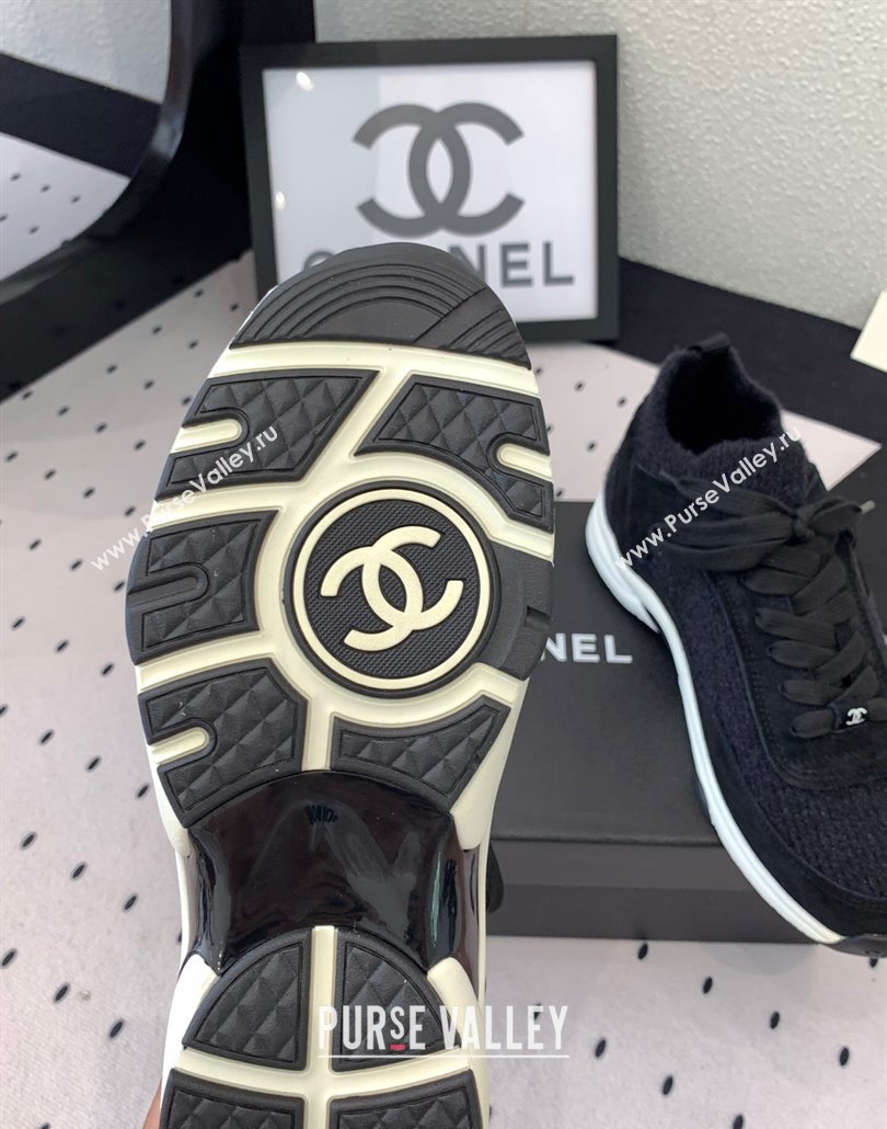 Chanel Knit Suede Sneakers G38750 Black2 2025 0305 (KL-250305044)