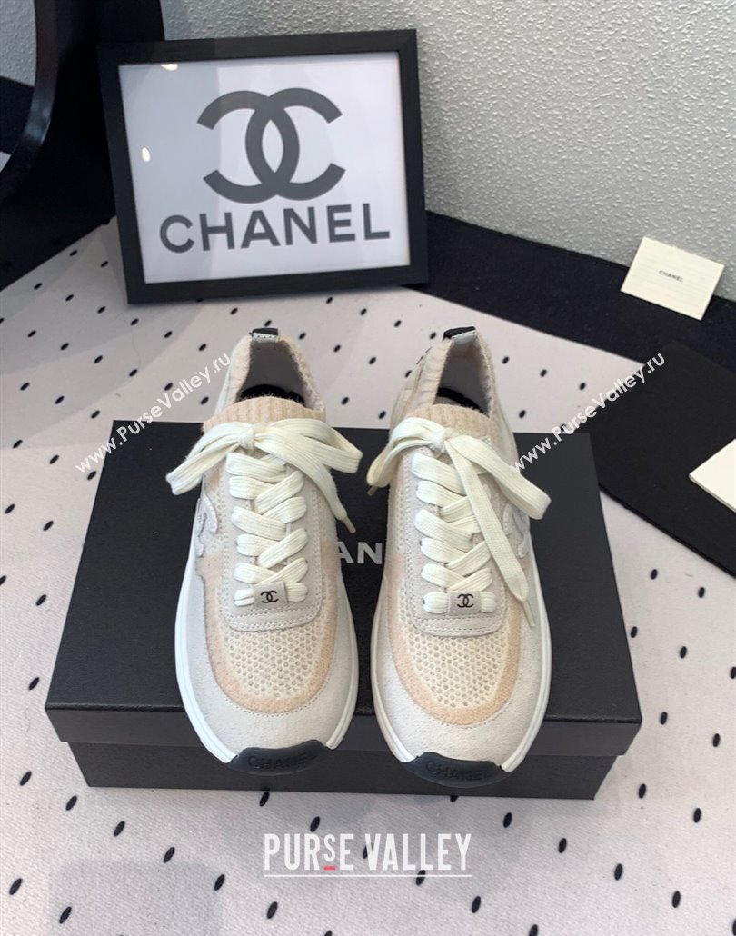 Chanel Knit Suede Sneakers G38750 Light Grey 2025 0305 (KL-250305045)