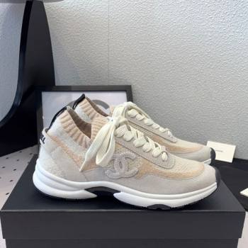 Chanel Knit Suede Sneakers G38750 Light Grey 2025 0305 (KL-250305045)