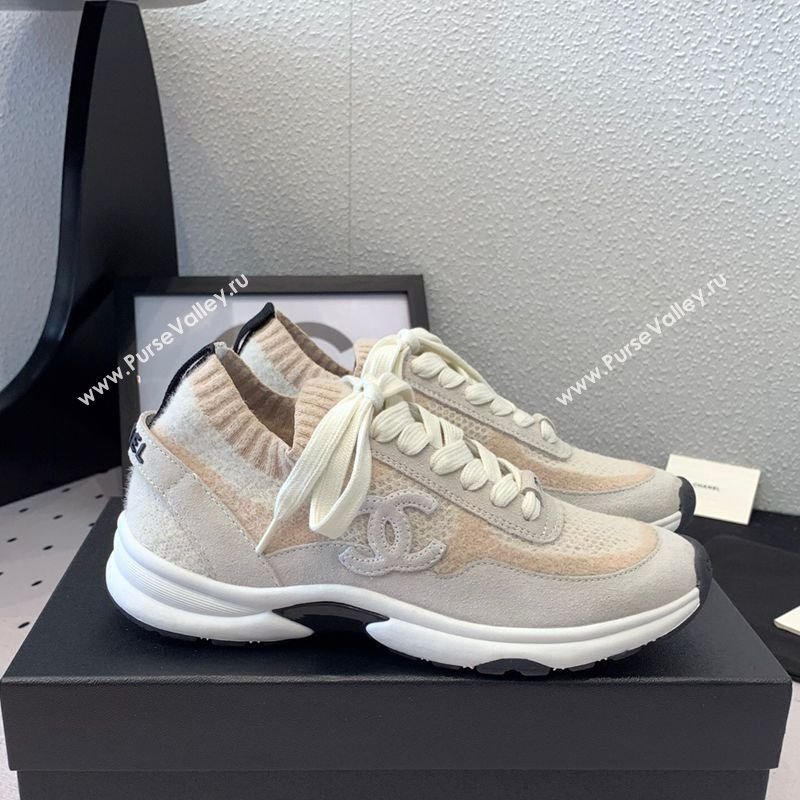 Chanel Knit Suede Sneakers G38750 Light Grey 2025 0305 (KL-250305045)