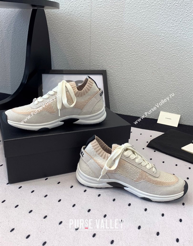Chanel Knit Suede Sneakers G38750 Light Grey 2025 0305 (KL-250305045)