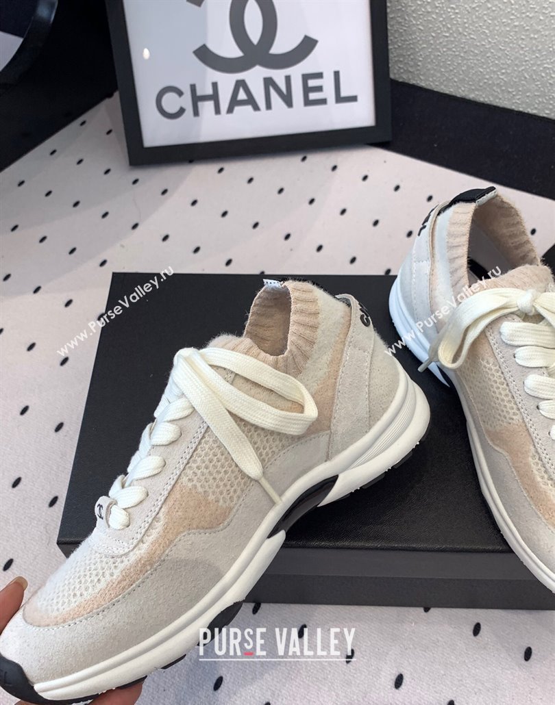 Chanel Knit Suede Sneakers G38750 Light Grey 2025 0305 (KL-250305045)