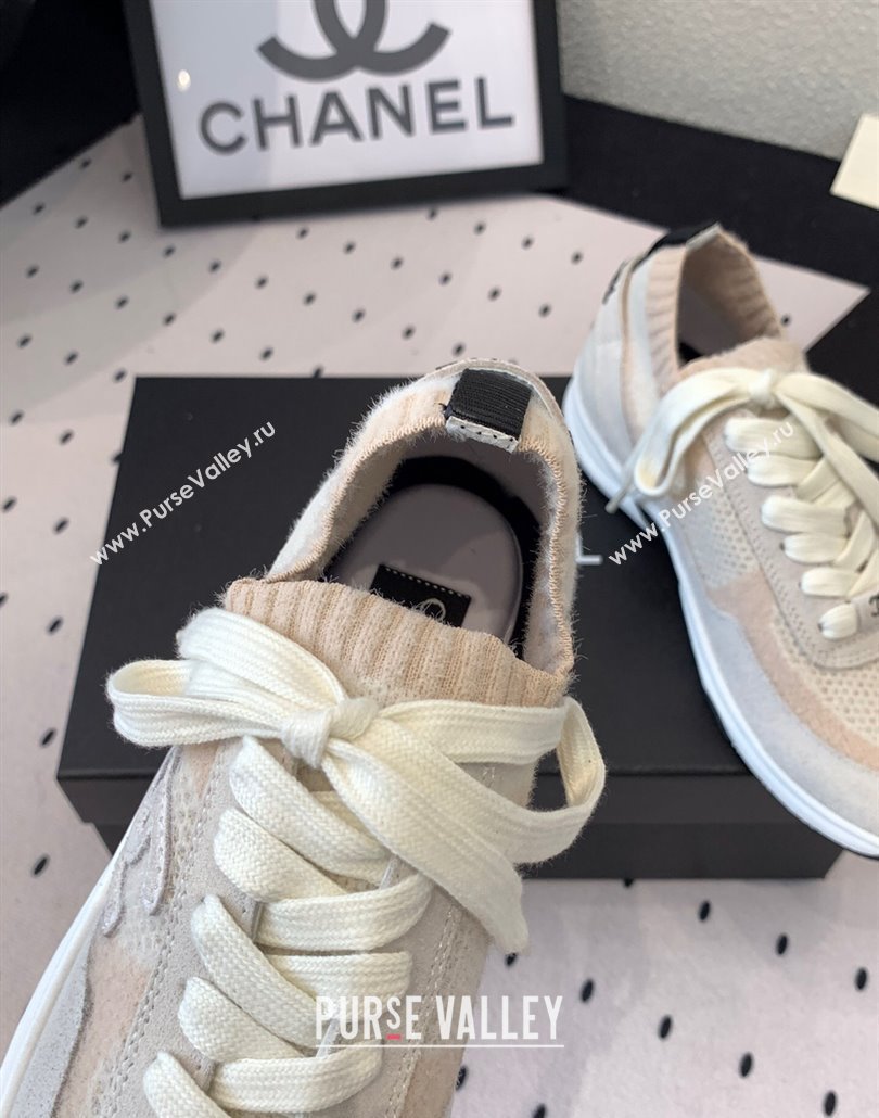 Chanel Knit Suede Sneakers G38750 Light Grey 2025 0305 (KL-250305045)