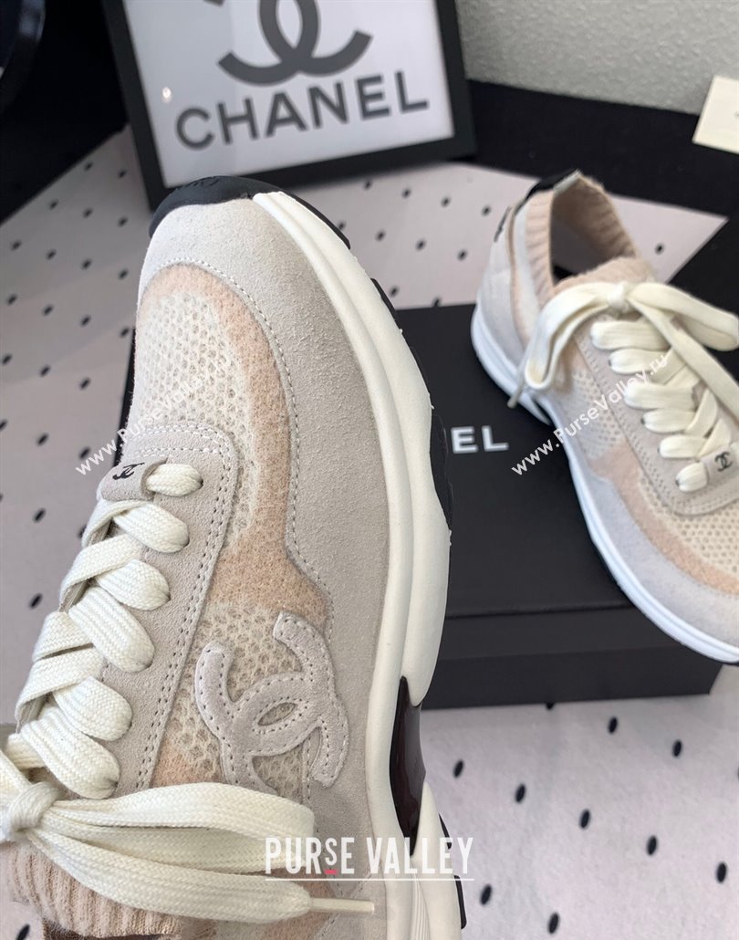 Chanel Knit Suede Sneakers G38750 Light Grey 2025 0305 (KL-250305045)